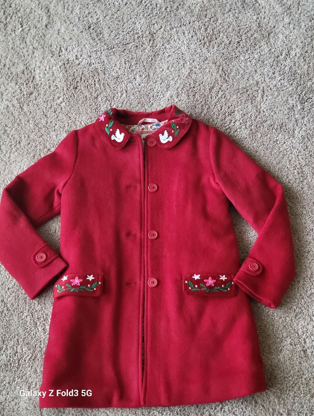 ♥️EUC♥️ Boden Girls Christmas Red Embroidered Holiday Coat